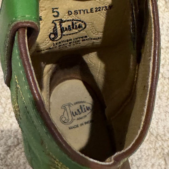 Justin Boots women’s Vibrant Green and Rich Brown Western Boots size 7 (5) - Picture 10 of 11